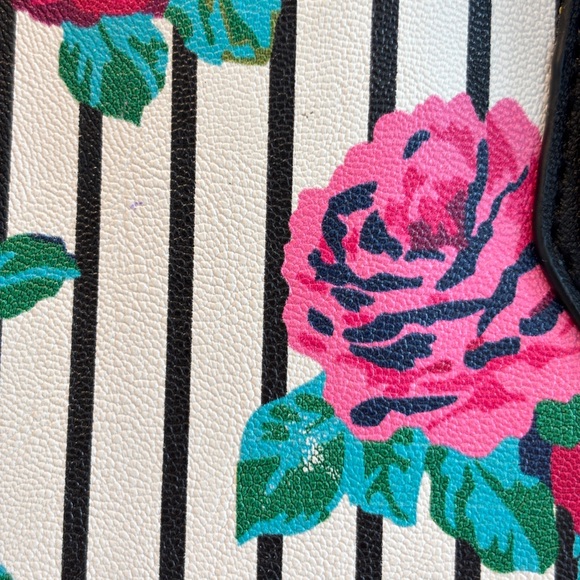 Luv Betsey Johnson Flower Satchel Crossbody Bag Black Striped 9x8x4/5 - Picture 7 of 16